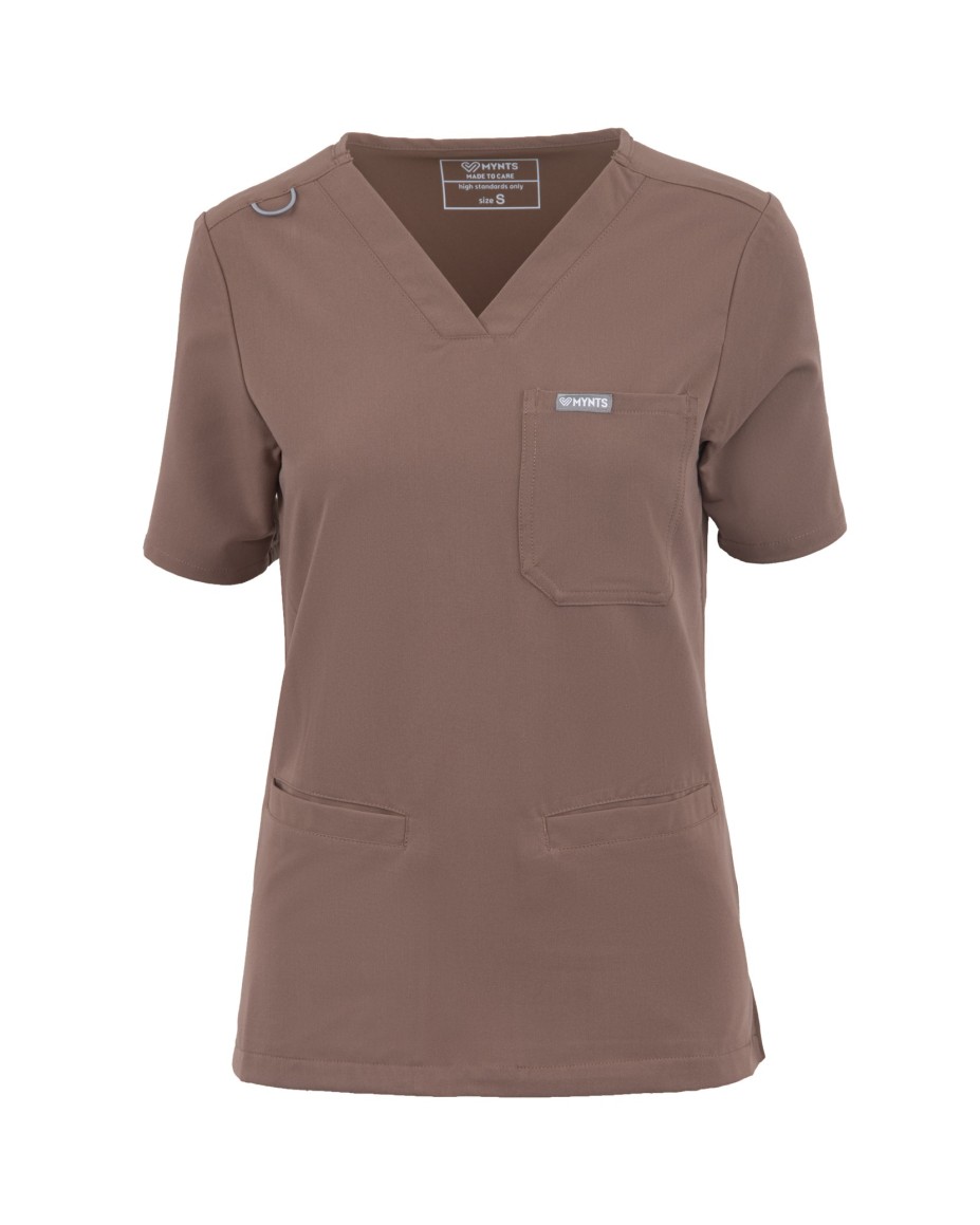 V-Neck Two Pockets – Scrub Top Women WMT002 Sahara Mokka - MYNTS