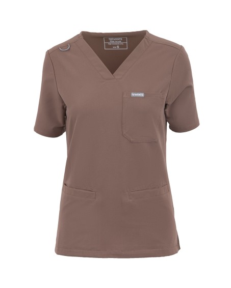 V-Neck Two Pockets – Scrub Top Women WMT002 Sahara Mokka - MYNTS