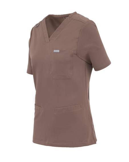V-Neck Two Pockets – Scrub Top Women WMT002 Sahara Mokka - MYNTS
