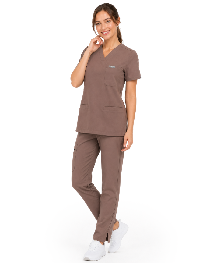 copy of MYNTS V-Neck Two Pockets – Scrub Top Women WMT002 Sahara Mokka - MYNTS 2