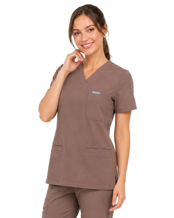 V-Neck Two Pockets – Scrub Top Women WMT002 Sahara Mokka - MYNTS