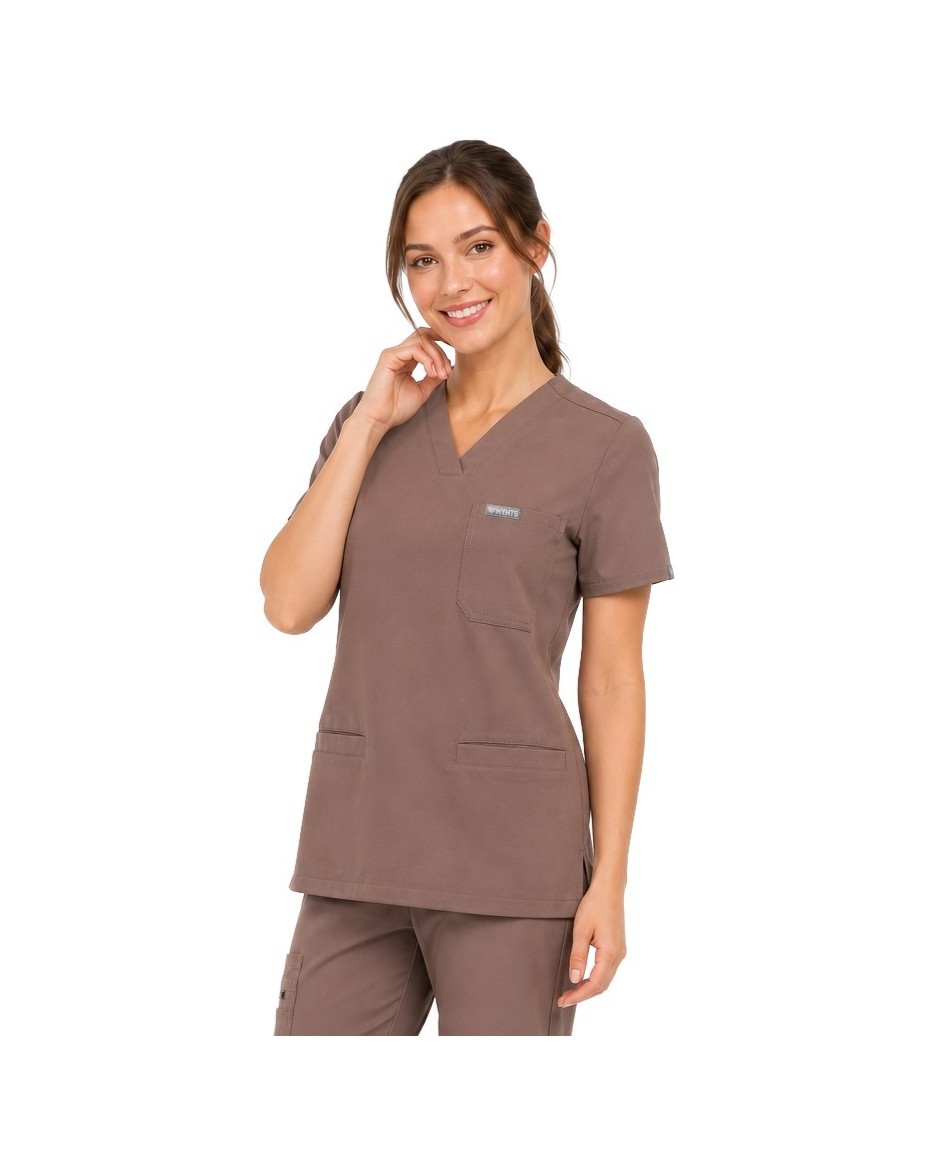 V-Neck Two Pockets – Scrub Top Women WMT002 Sahara Mokka - MYNTS