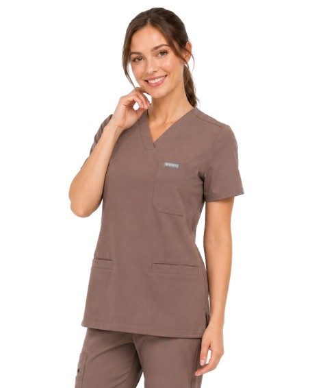 V-Neck Two Pockets – Scrub Top Women WMT002 Sahara Mokka - MYNTS