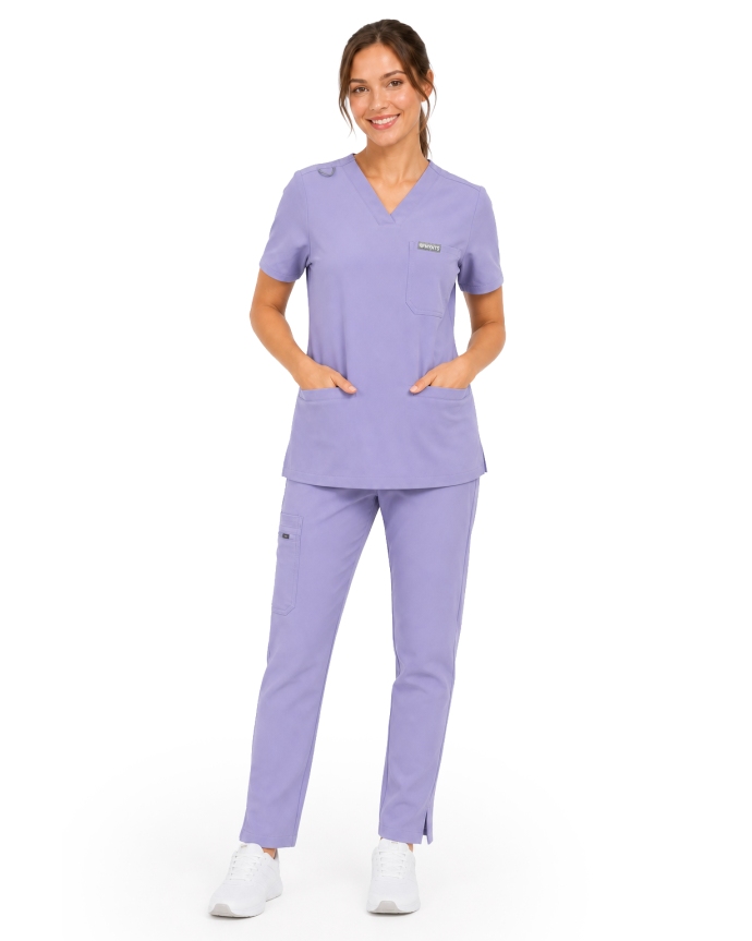 V-Neck Two Pockets – Scrub Top Women WMT002 Lavender - MYNTS 2