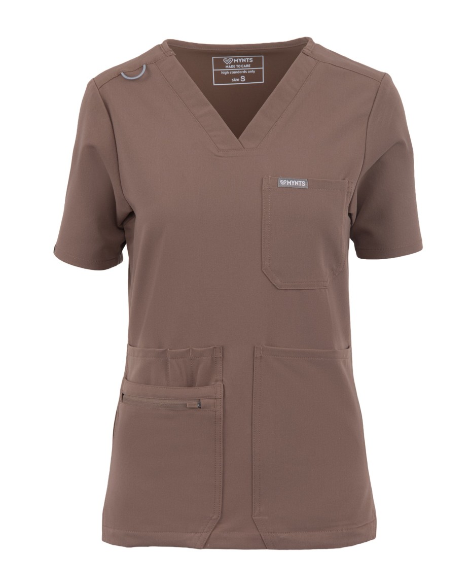 V-Neck Pocket Genius – Scrub Top Women WMT001 Sahara Mokka - MYNTS