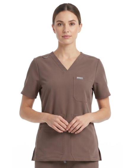 V-Neck Pocket Genius – Scrub Top Women WMT001 Sahara Mokka - MYNTS
