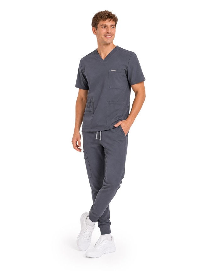V-Neck Pocket Genius - ScrubTop Men MMT003 MoonStone Grey - MYNTS 2