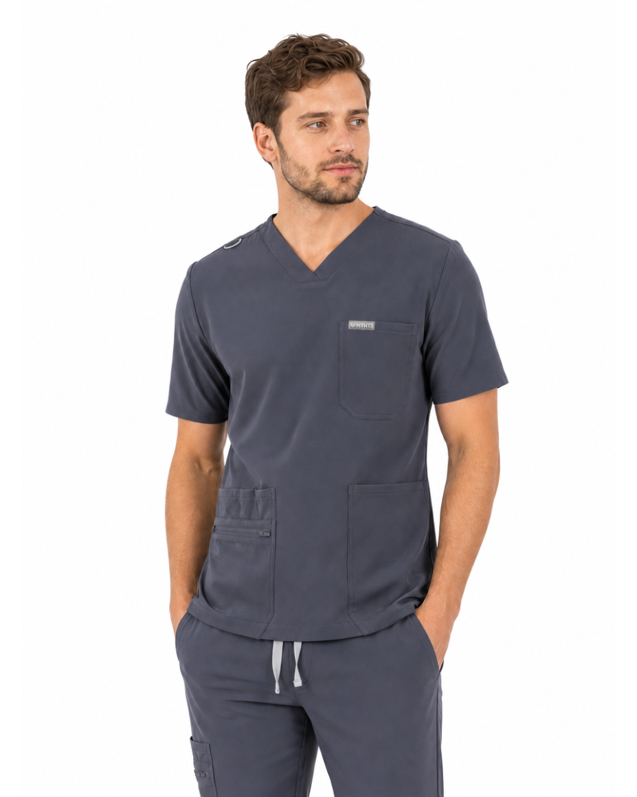 V-Neck Pocket Genius - ScrubTop Men MMT003 MoonStone Grey - MYNTS