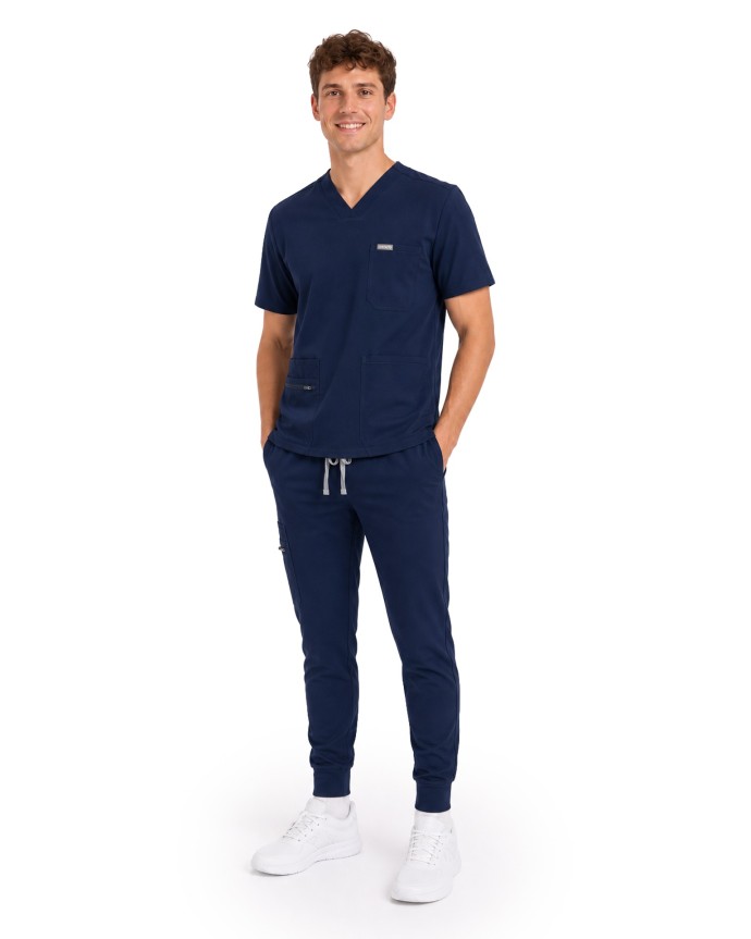 V-Neck Pocket Genius - ScrubTop Men MMT003 Midnight Navy - MYNTS 2