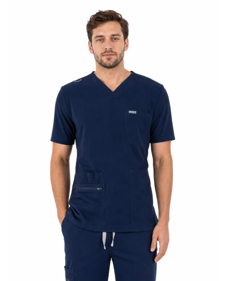V-Neck Pocket Genius - ScrubTop Men MMT003 Midnight Navy - MYNTS
