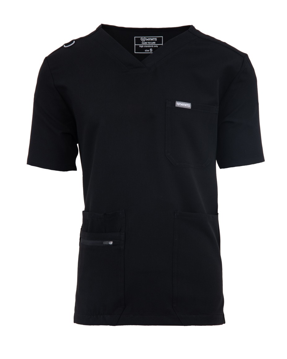 V-Neck Pocket Genius - ScrubTop Men MMT003 Black - MYNTS