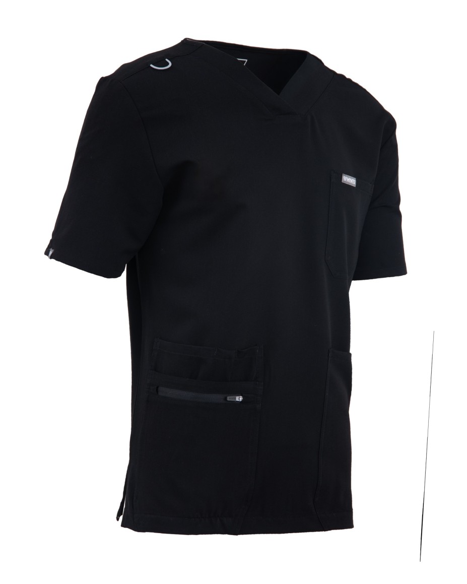 V-Neck Pocket Genius - ScrubTop Men MMT003 Black - MYNTS