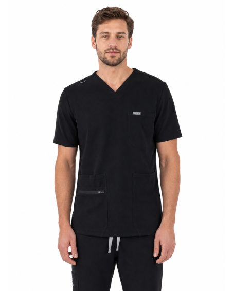 V-Neck Pocket Genius - ScrubTop Men MMT003 Black - MYNTS