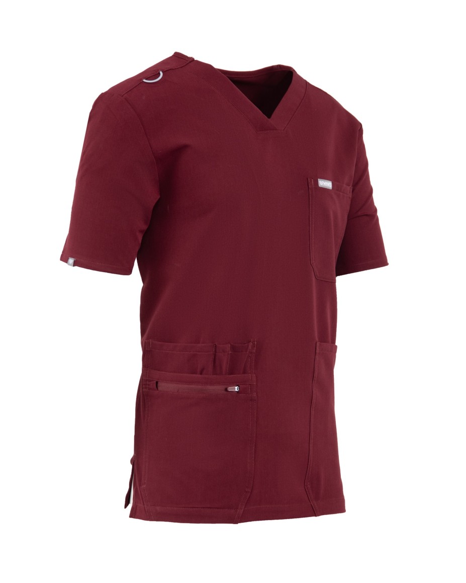 V-Neck Pocket Genius - ScrubTop Men MMT003 Burgundy - MYNTS