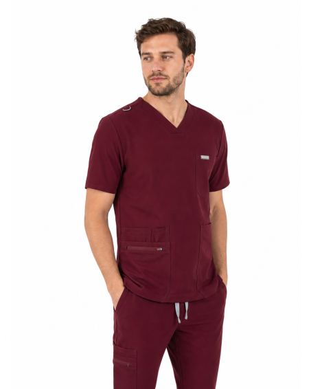V-Neck Pocket Genius - ScrubTop Men MMT003 Burgundy - MYNTS